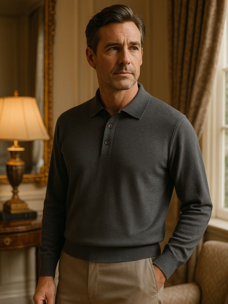 Wool Knit Button Up Polo Pullover - Cross & Crown