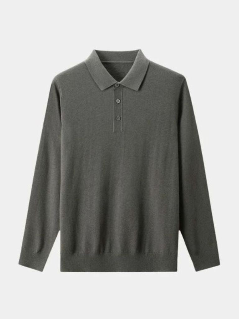 Wool Knit Button Up Polo Pullover - Cross & Crown
